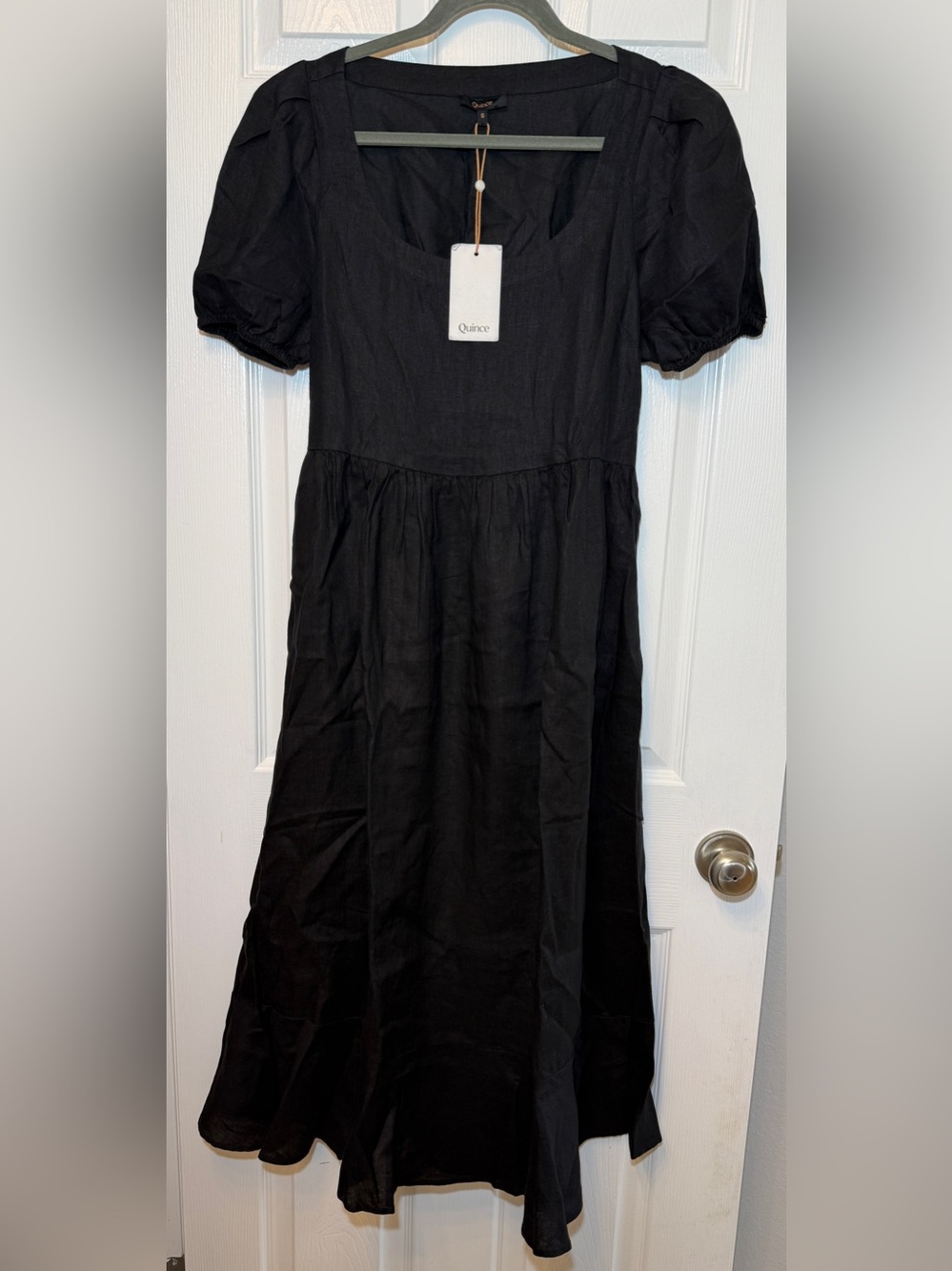 Quince Black Puff-Sleeve Maxi Dress - tagged Maternity